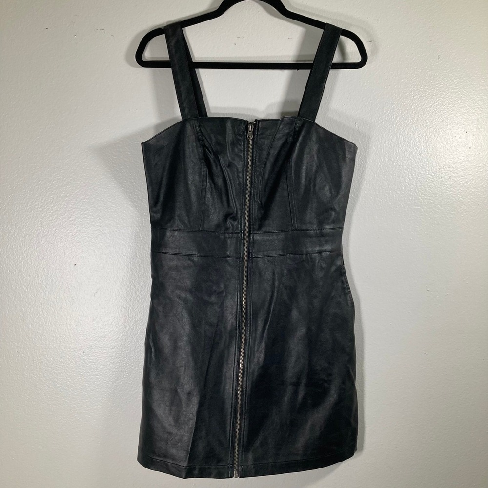 Wild Fable Womens M Black Faux Leather Zip Front Mini Dress Sleeveless Size M